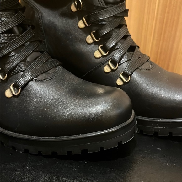 Steve Madden Black Combat Boots with Gold Accents - Picture 5 of 12